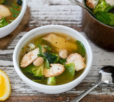 Summer Broth with Roast Chicken and Vegetables