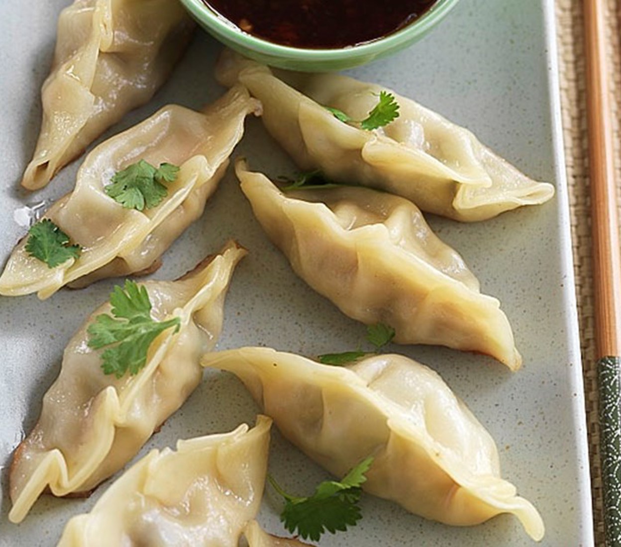 Steamed Chicken & Mushroom Dumplings with Dipping Sauce