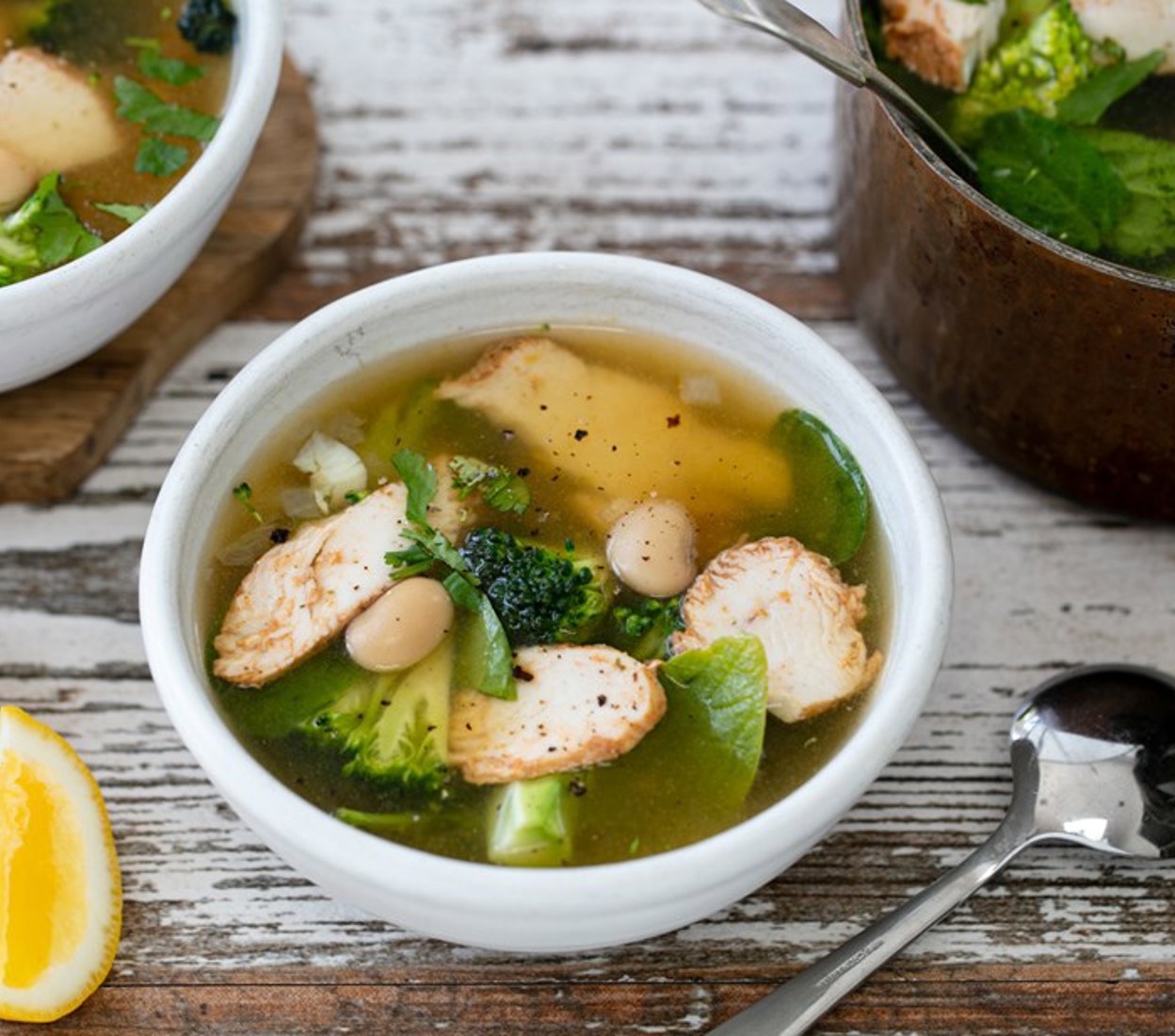 Summer Broth with Roast Chicken and Vegetables