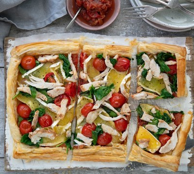 Shredded Roast Chicken & Brie Tart